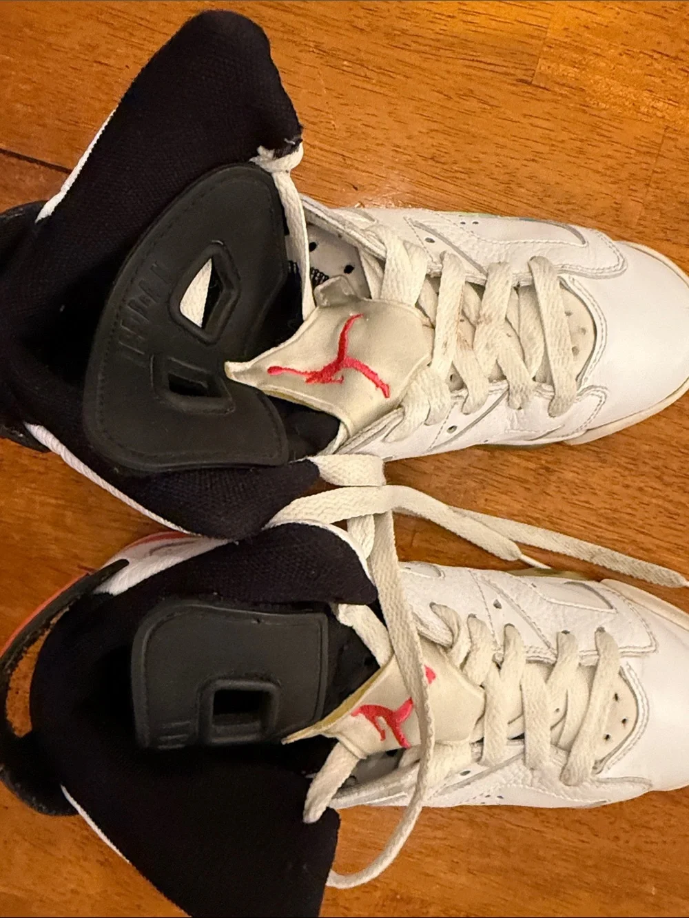 Jordan Kids White Sneakers with Rainbow Gradient Accents 5Y